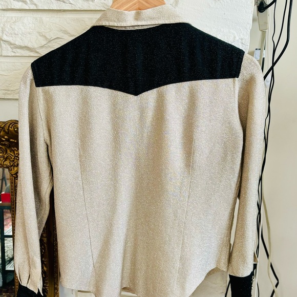 Vintage Silver and Black Metallic Sparkle Glitter Country Western Shirt XS Small - Picture 3 of 8